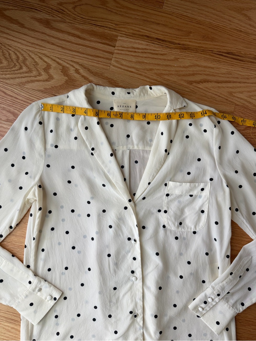 Sézane Florence Shirt 100% Silk Polka Dot Blouse Ecru Size 34 - Picture 8 of 12